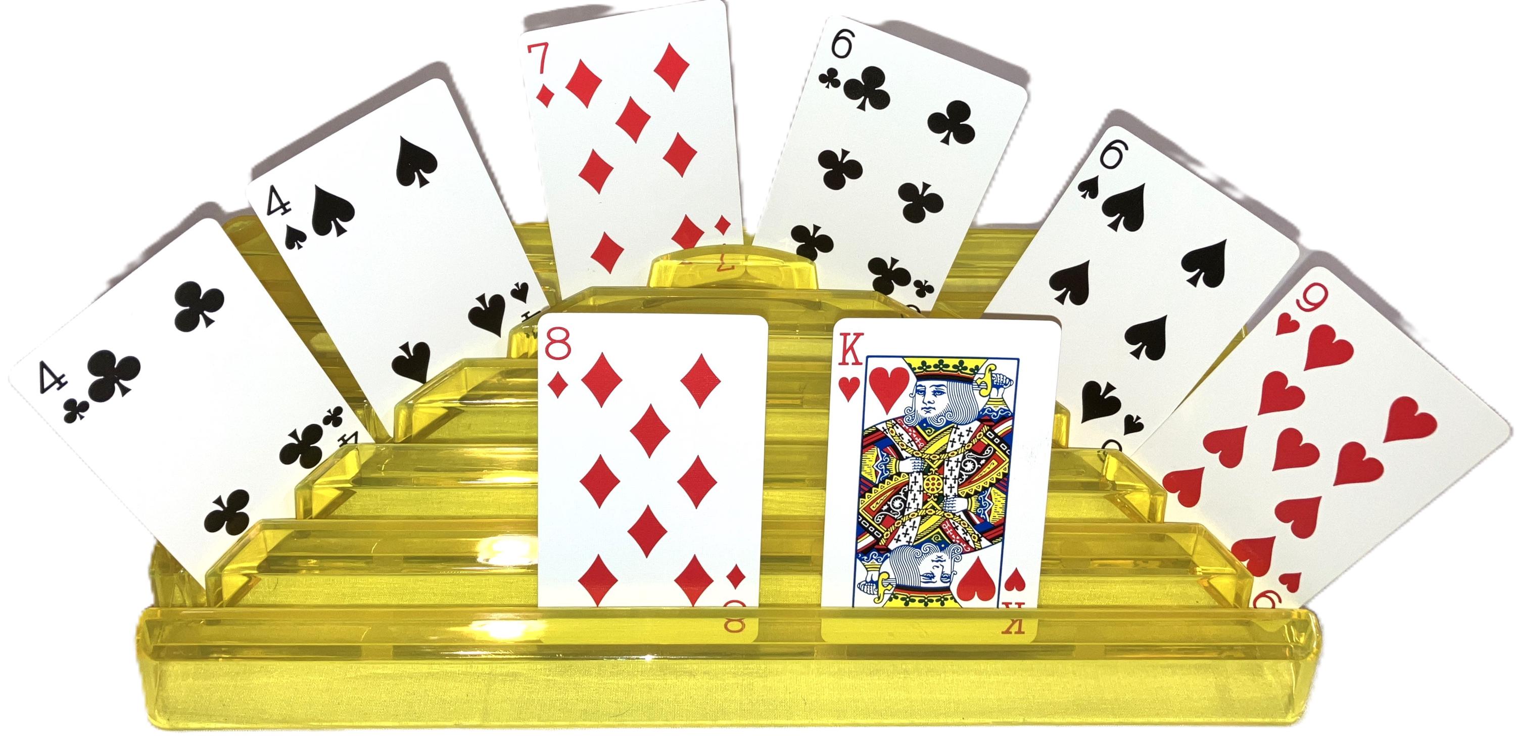 Yellow plastic card holder in use